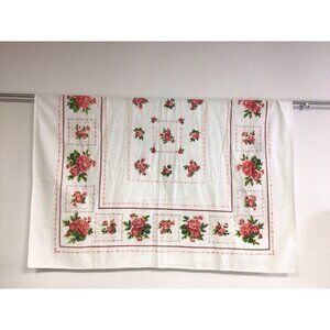 Vintage Mid Century Tablecloth Floral Print 62 X 50 inches